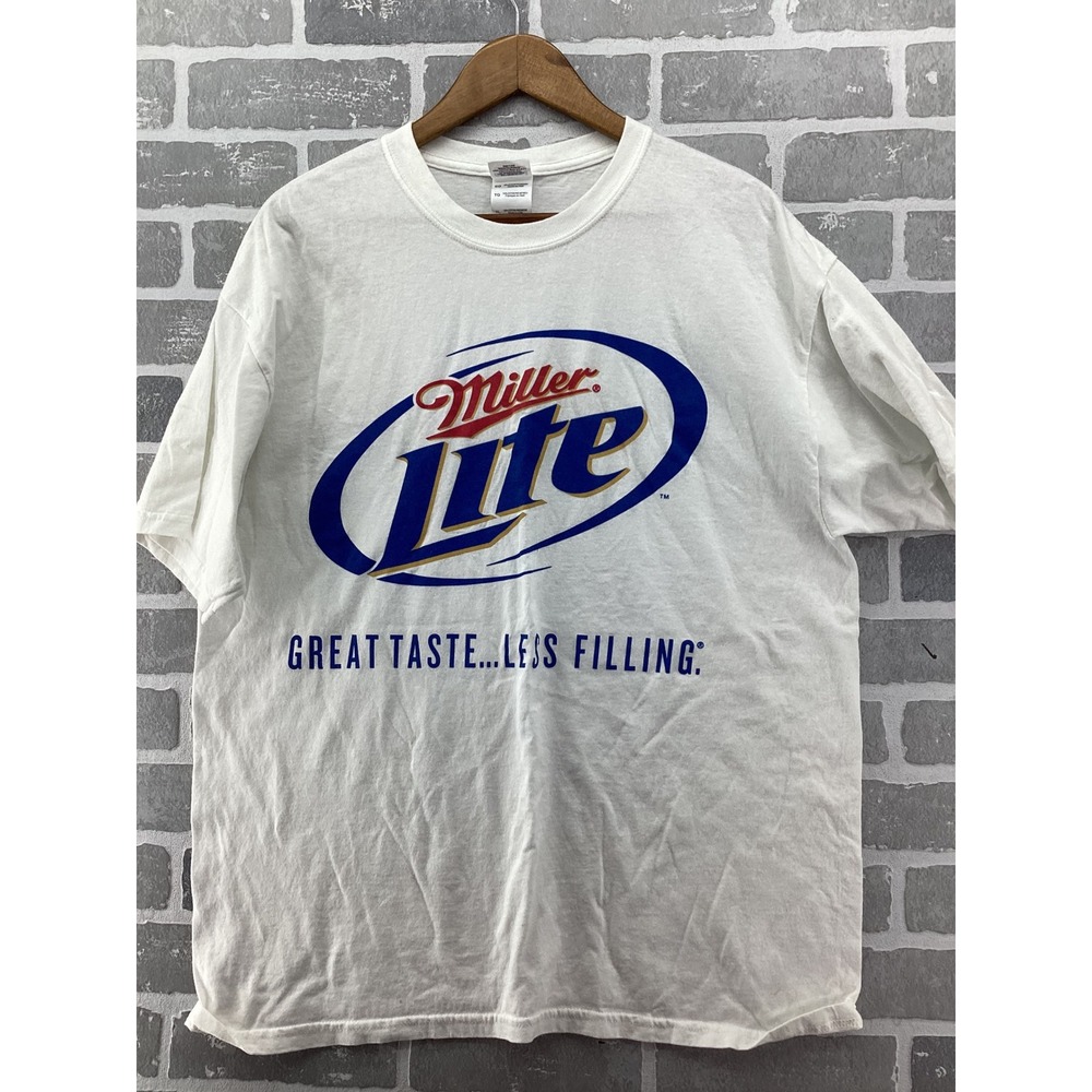 Miller Lite Beer Graphic T-Shirt White Gildan Heavy Cotton XL Great Taste Logo